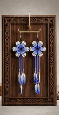 Sun Feather Bloom Beaded Earrings yellow/ white/ peach black/blue/white