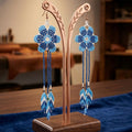 Sun Feather Bloom Beaded Earrings- Celeste/blue