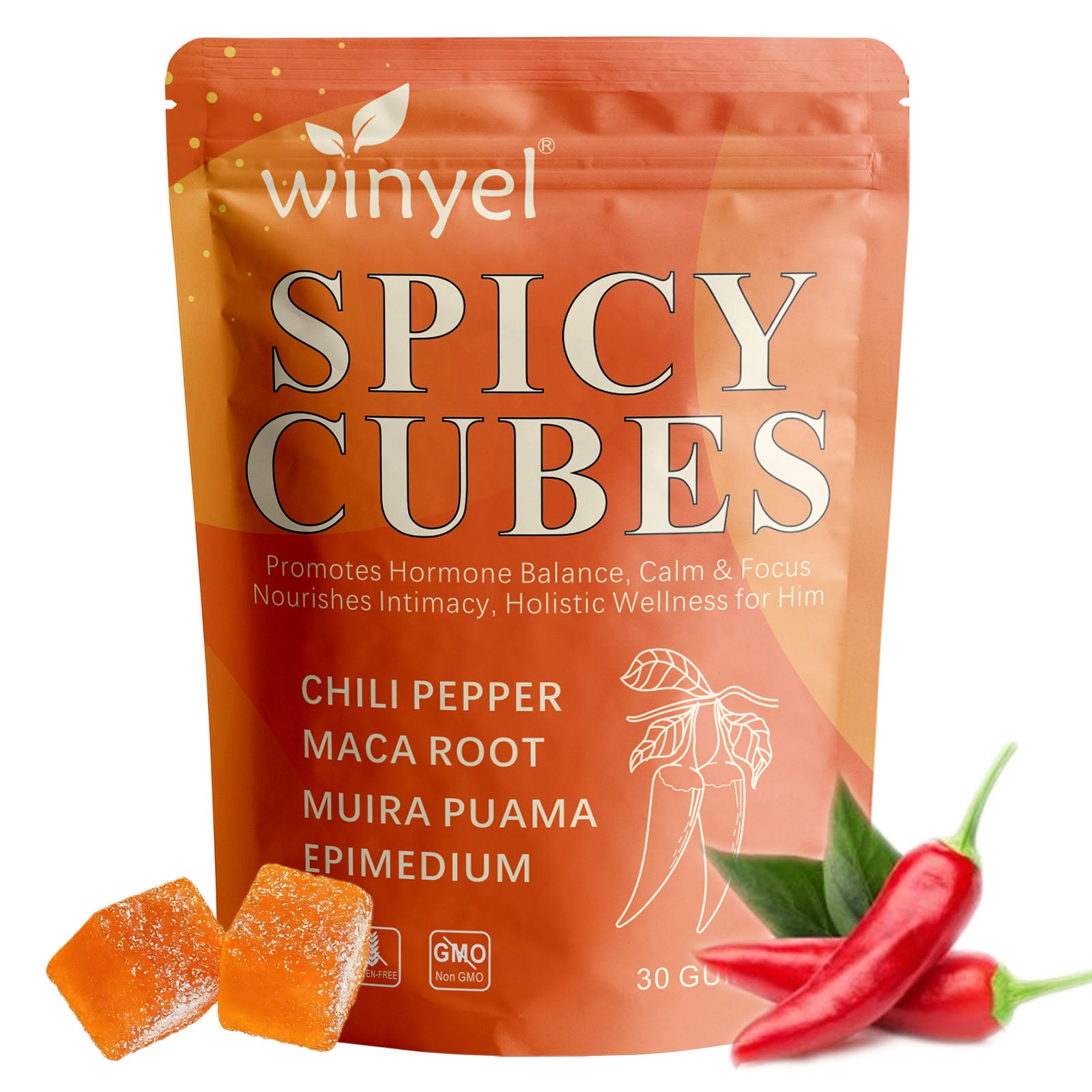 Spicy Cubes, Intimacy Gummies with Chili Pepper, Muira Puama, Maca