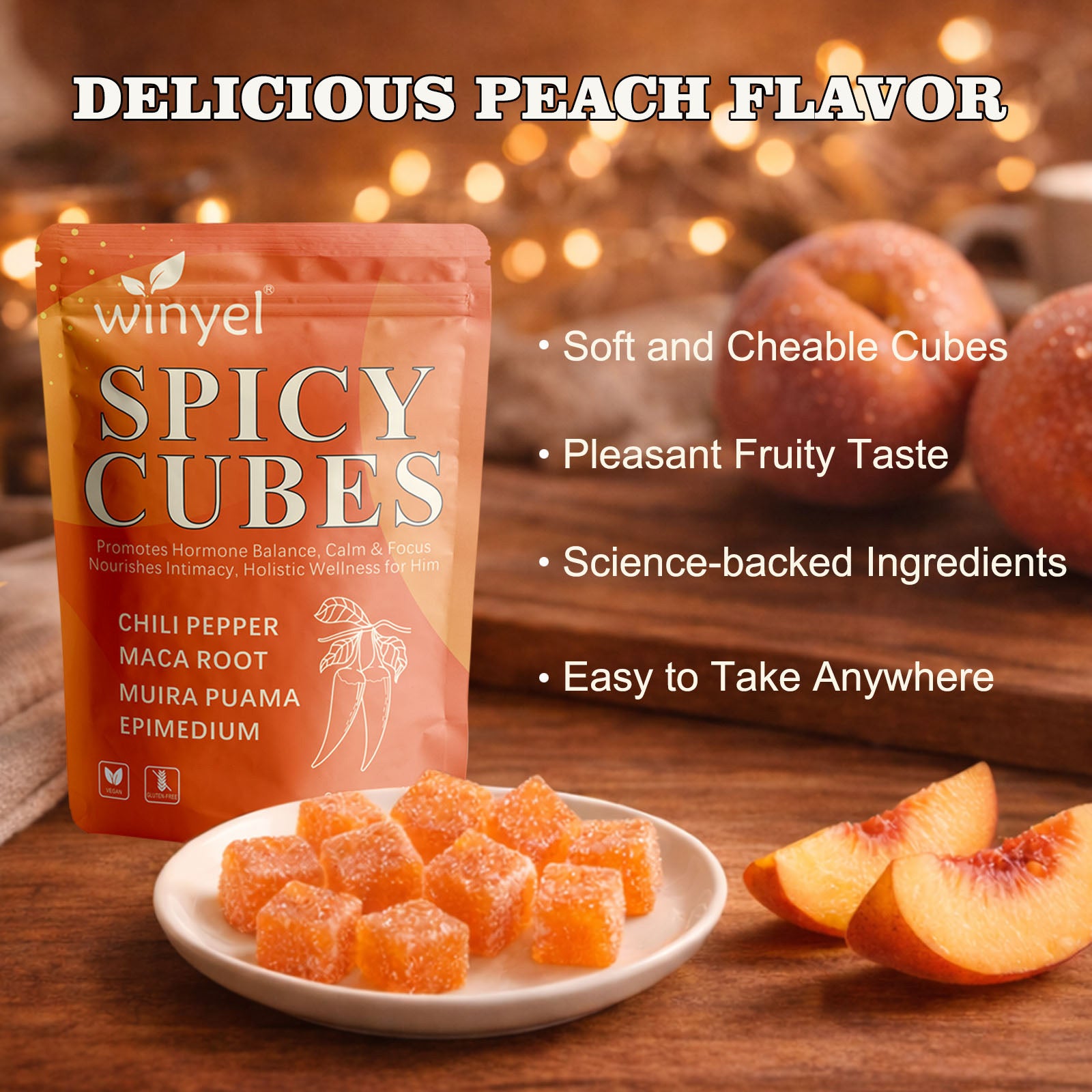 Spicy Cubes, Intimacy Gummies with Chili Pepper, Muira Puama, Maca