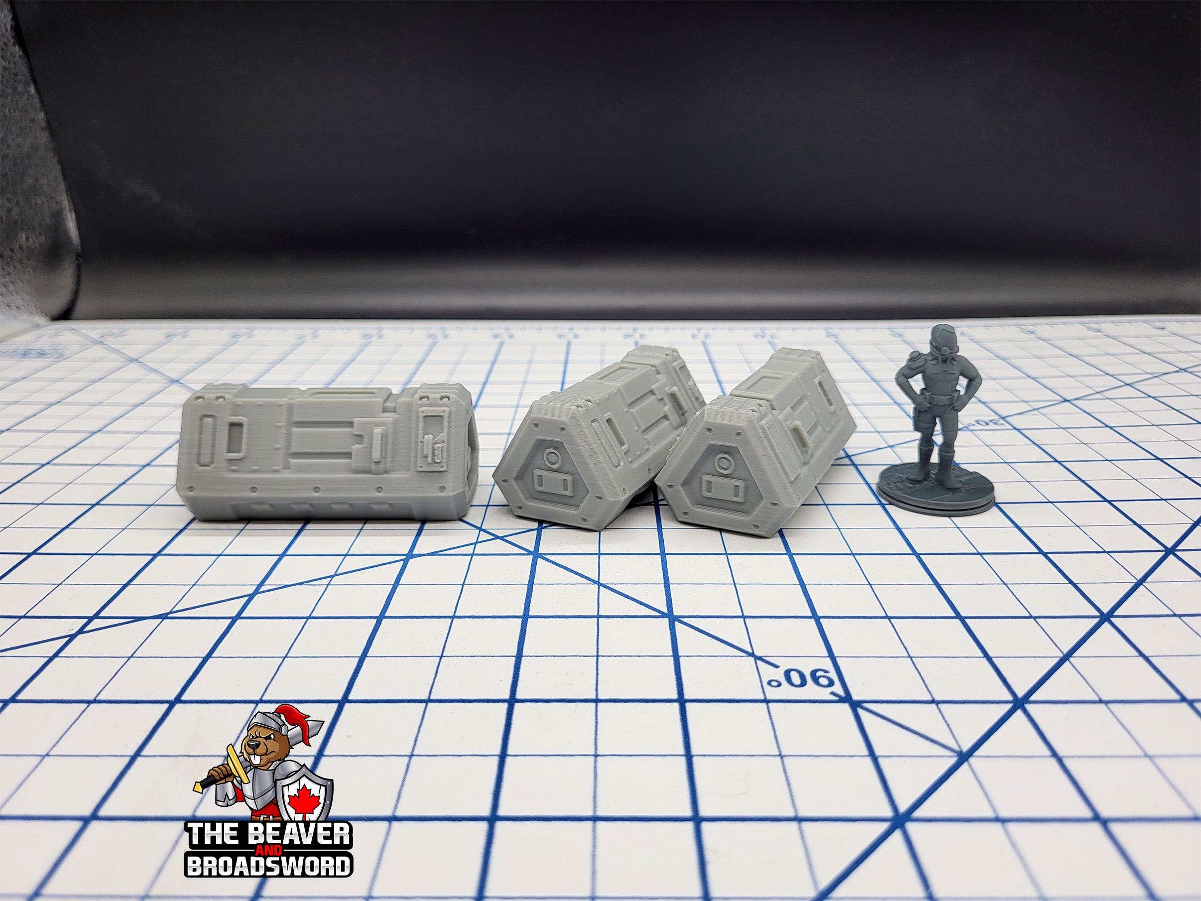 Scifi Medium Cargo Containers - EC3D , Infinity, Legion, Cyberpunk, Starfinder, tabletop terrain, Sci-fi Scenery, Wargaming, Space Hangar
