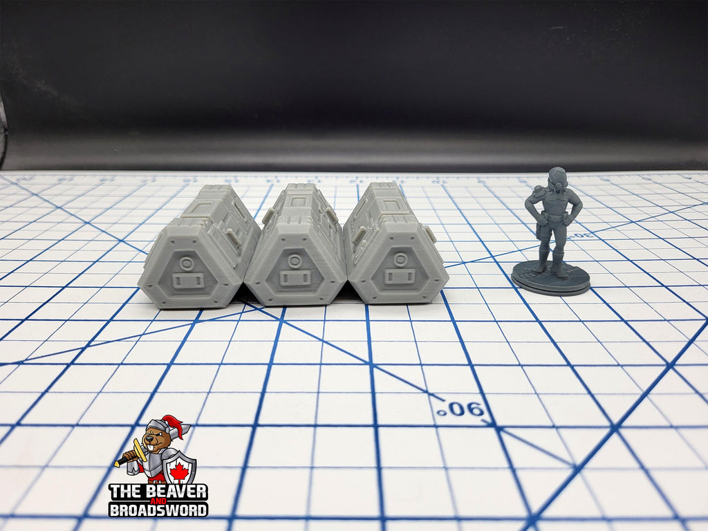 Scifi Medium Cargo Containers - EC3D , Infinity, Legion, Cyberpunk, Starfinder, tabletop terrain, Sci-fi Scenery, Wargaming, Space Hangar