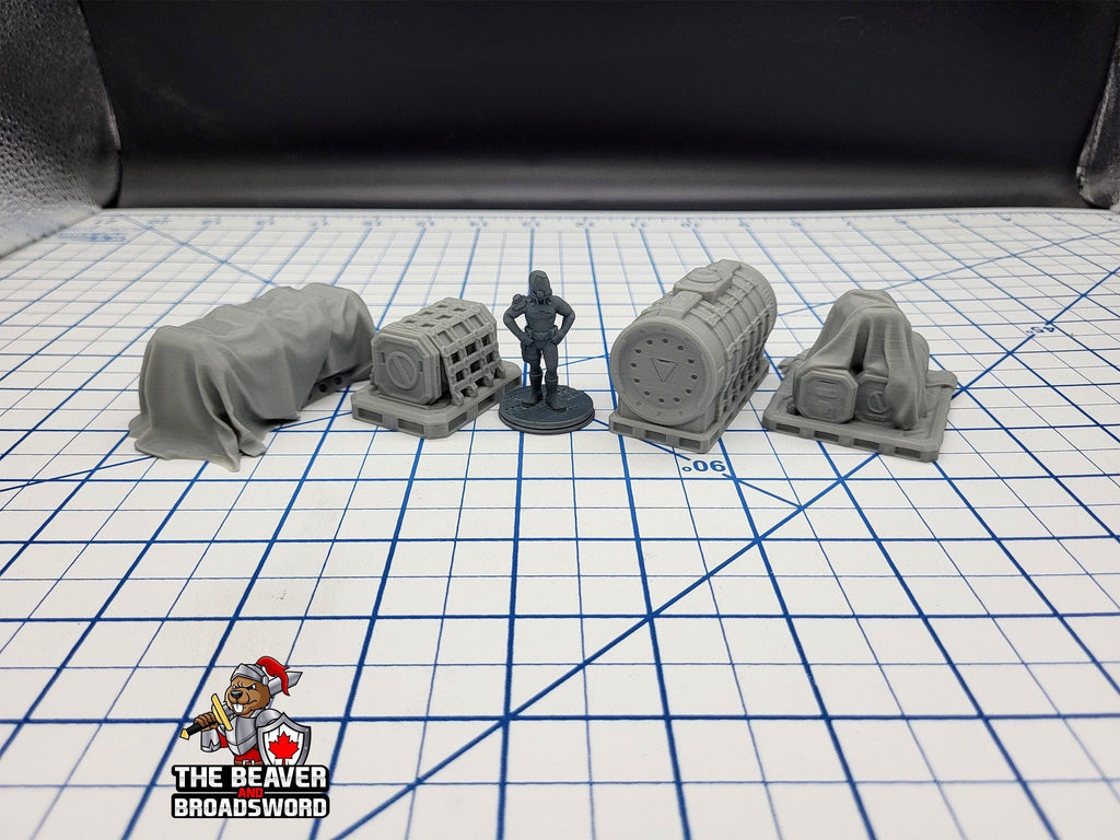 Scifi Assorted Cargo - EC3D , Infinity, Legion, Cyberpunk, Starfinder, tabletop terrain, Sci-fi Scenery, Wargaming, Space Hangar, Shipping
