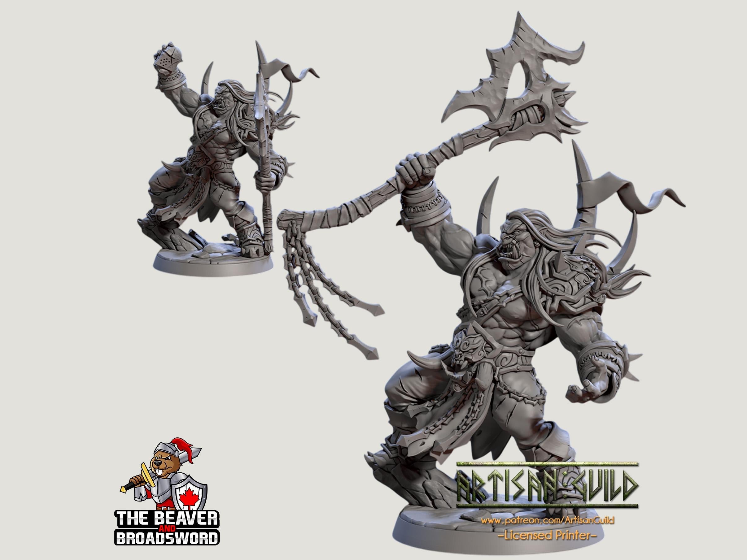 Mountain Orc Warlord, Barbarian, Fighter premium DnD mini - High Quality Resin Printed 28mm 32mm Tabletop Miniature, Tough Durable Figurine
