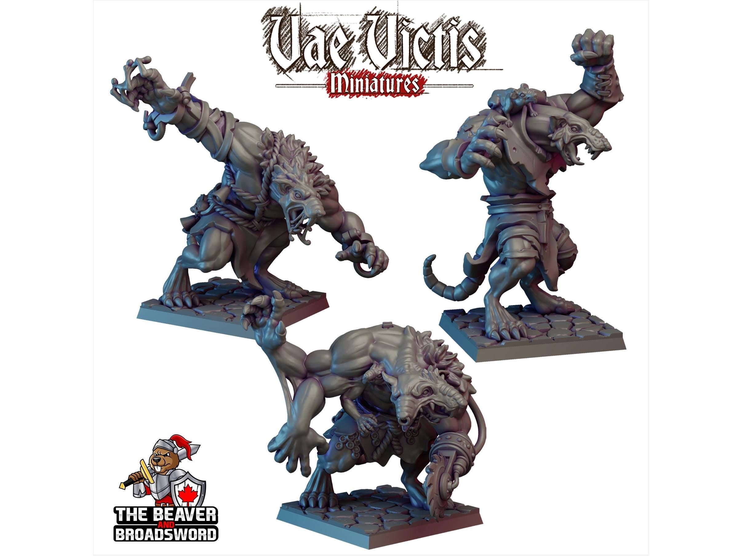 Giant Rat Warband Mini set- Monster, Mutant, Wererat, DnD, Fantasy- High Quality Resin Printed 28mm 32mm Tabletop Miniatures, Tough Figurine
