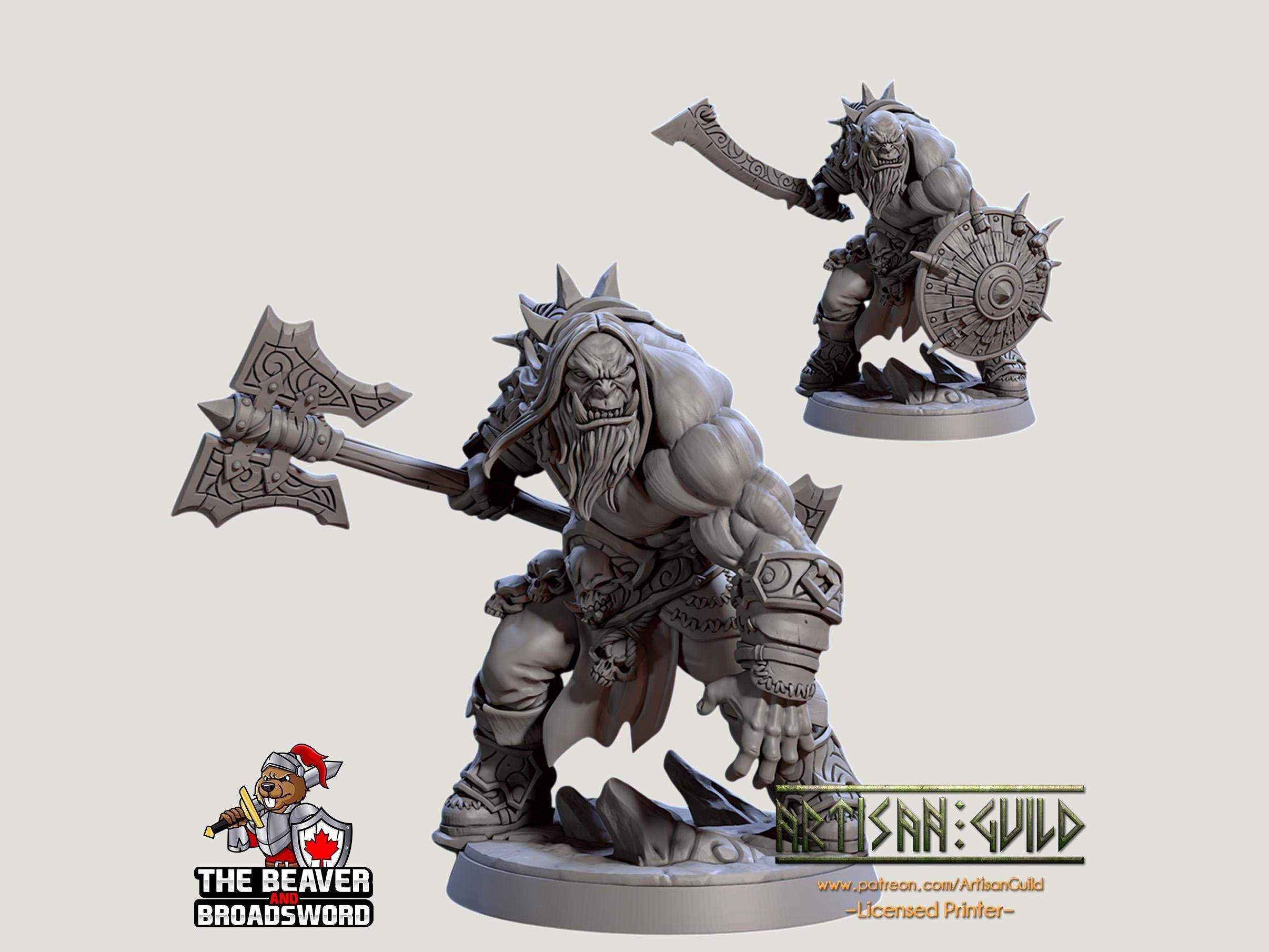 Mountain Orc A Fighter, Barbarian, Ranger premium DnD mini - High Quality Resin Printed 28mm 32mm Tabletop Miniature, Tough Durable Figurine