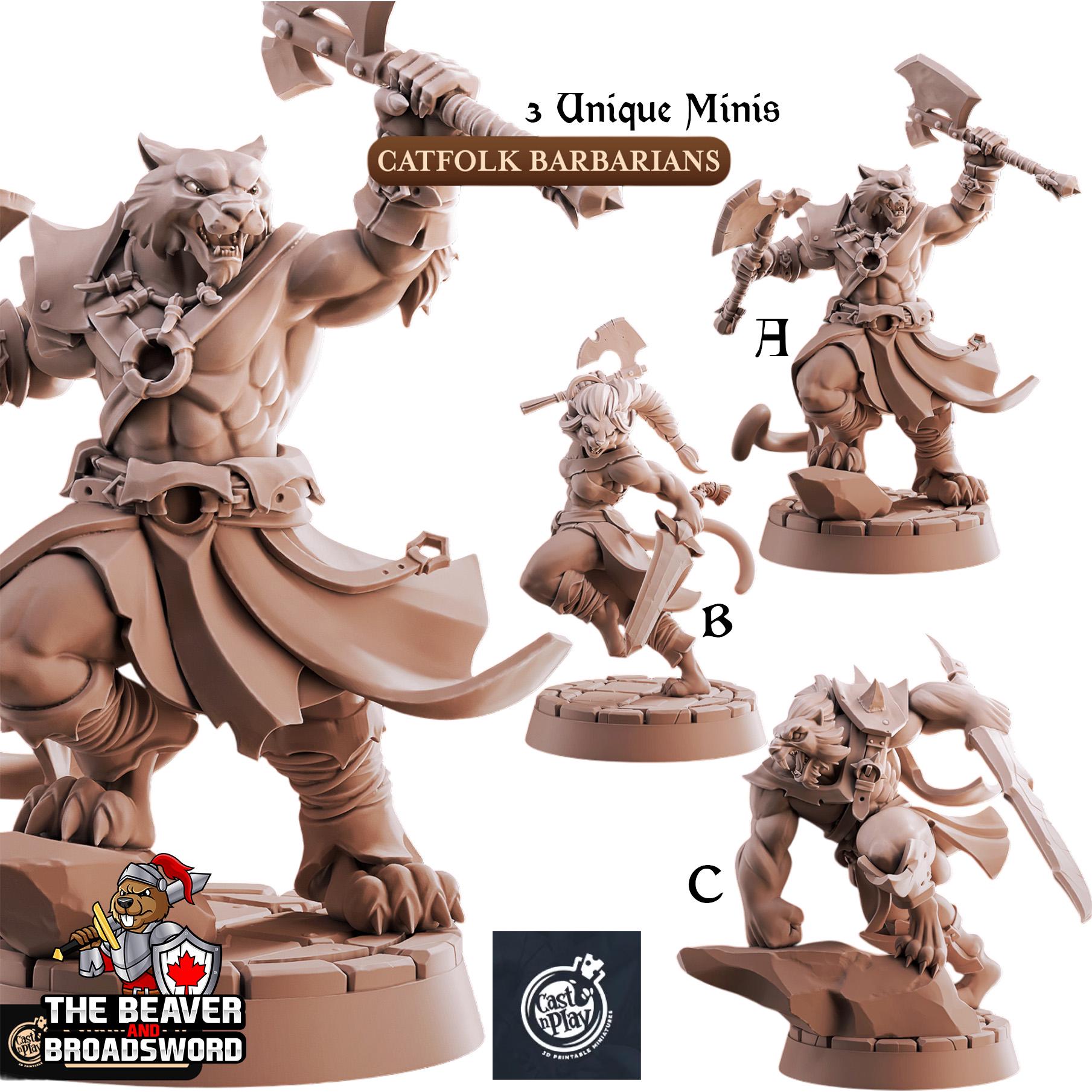 Catfolk Barbarians mini set | DnD Miniature, Premium Resin, Durable and Tough for your TTRPG and Wargaming! 32mm, 28mm, Fighter, Warrior