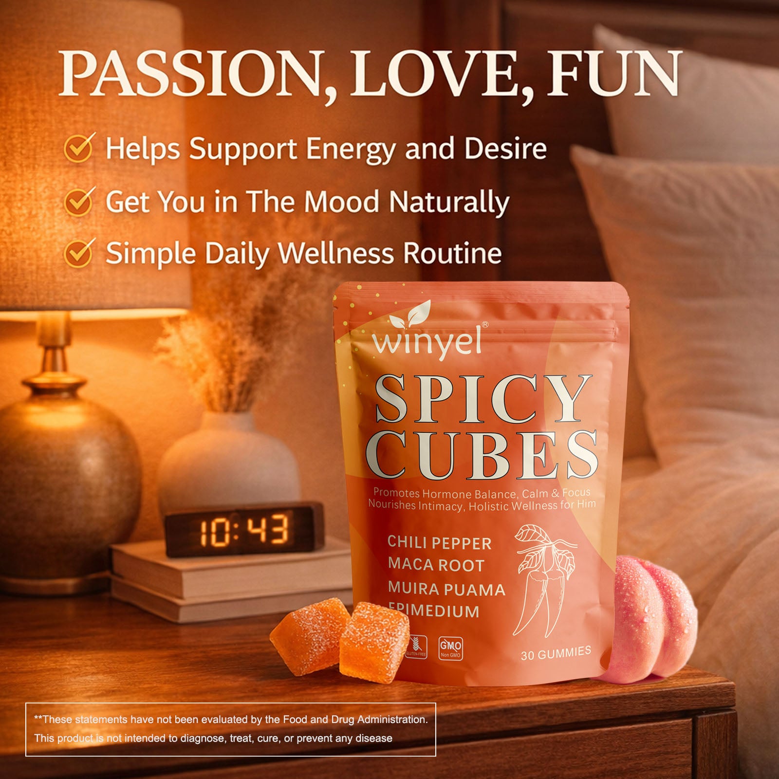 Spicy Cubes, Intimacy Gummies with Chili Pepper, Muira Puama, Maca